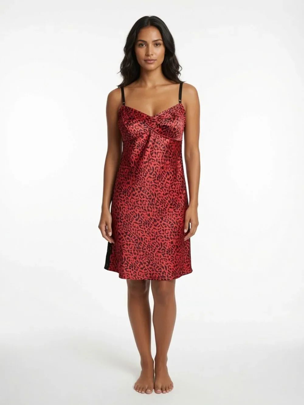 Victoria's Secret Vintage Red and Black Leopard Satin Chemise SZ L